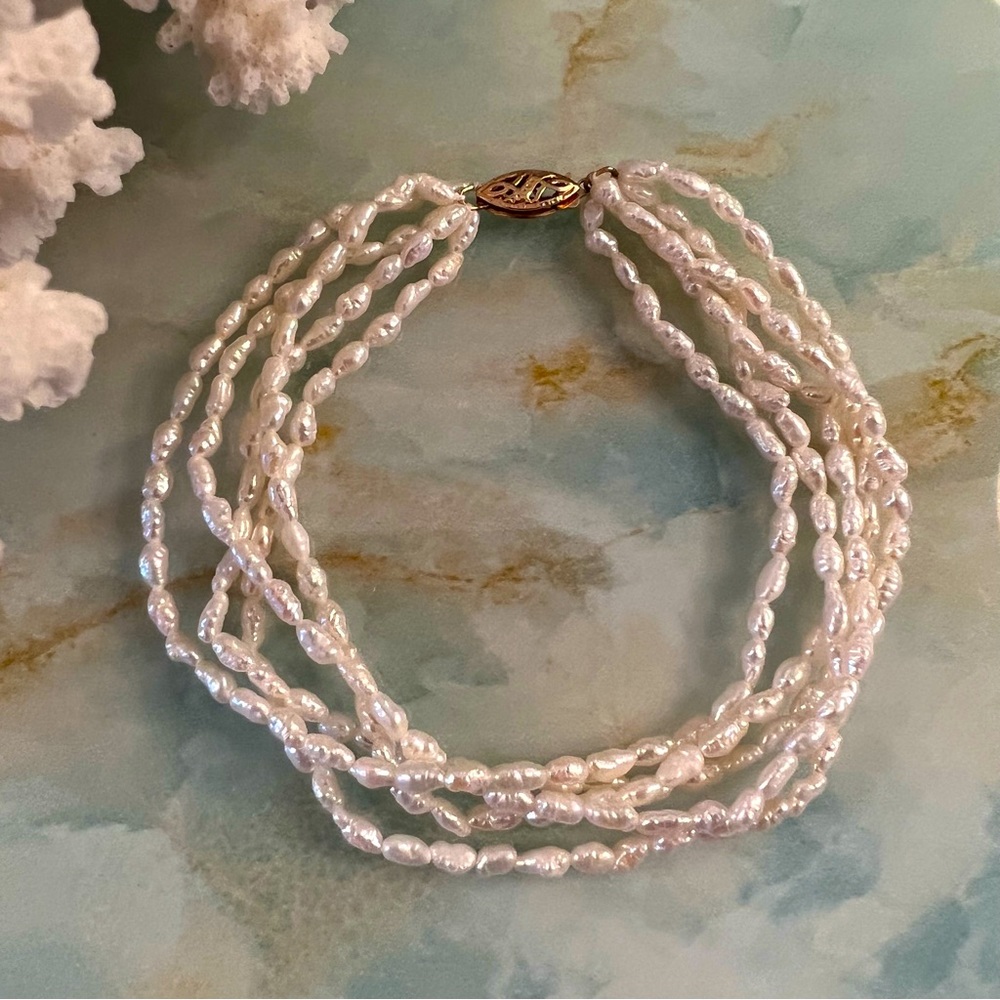 JACMEL 14k Gold Freshwater Pearl 5 Strand Bracelet beaded layered